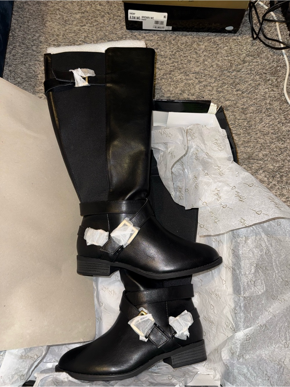 Women's Black Knee-High Boots with Buckle Detail
